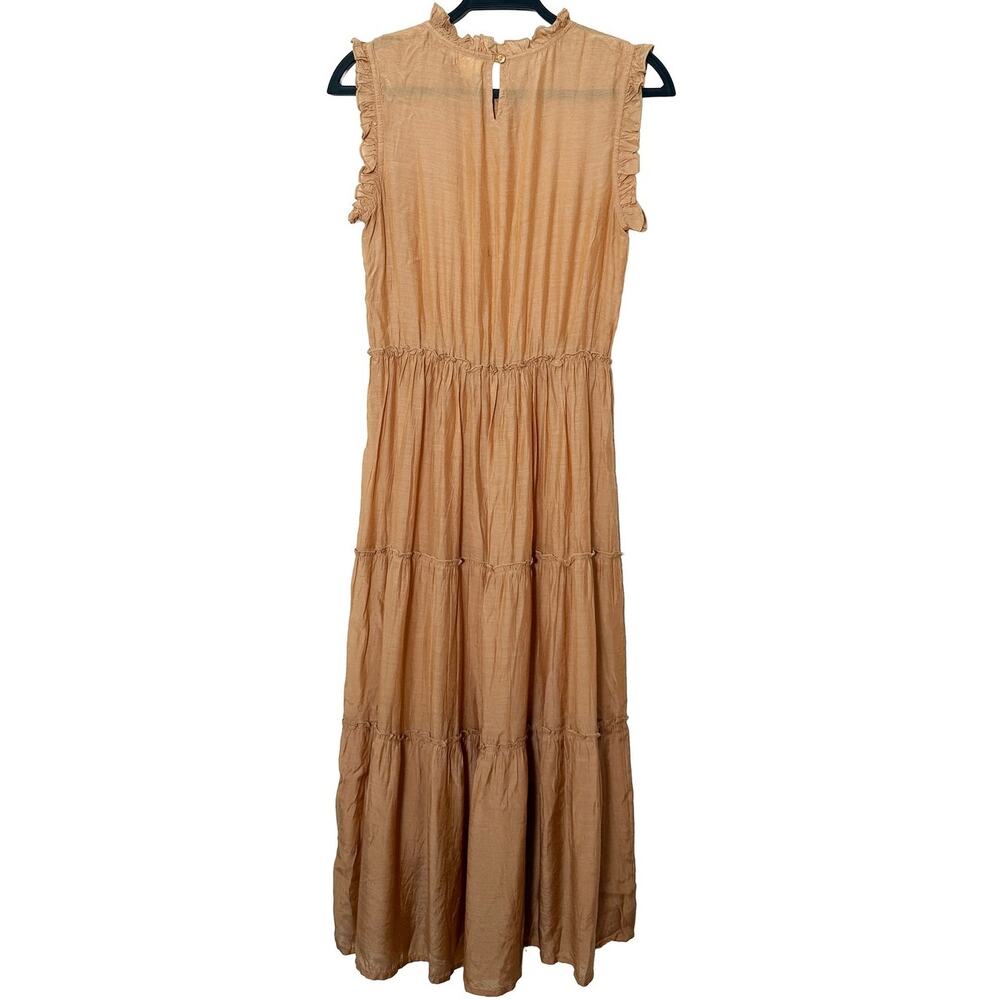 Tuckernuck Guadalupe Women's Sleeveless Cotton Tiered Midi Dress Ruffle Tan S - Picture 3 of 8